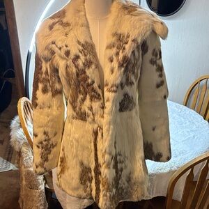 Women’s Cream and Brown Rabbit Fur Coat